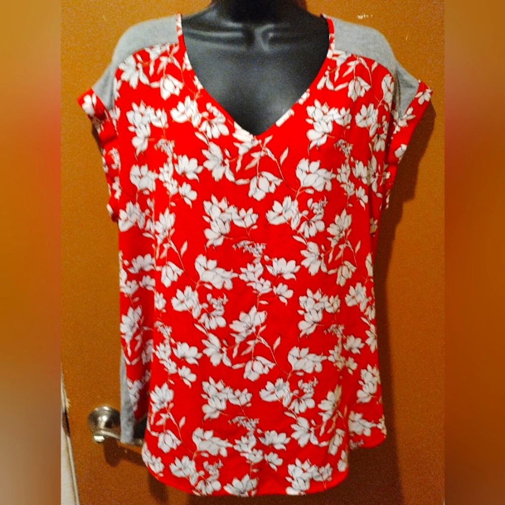 Floral Hot Pink and Gray Women's Blouse